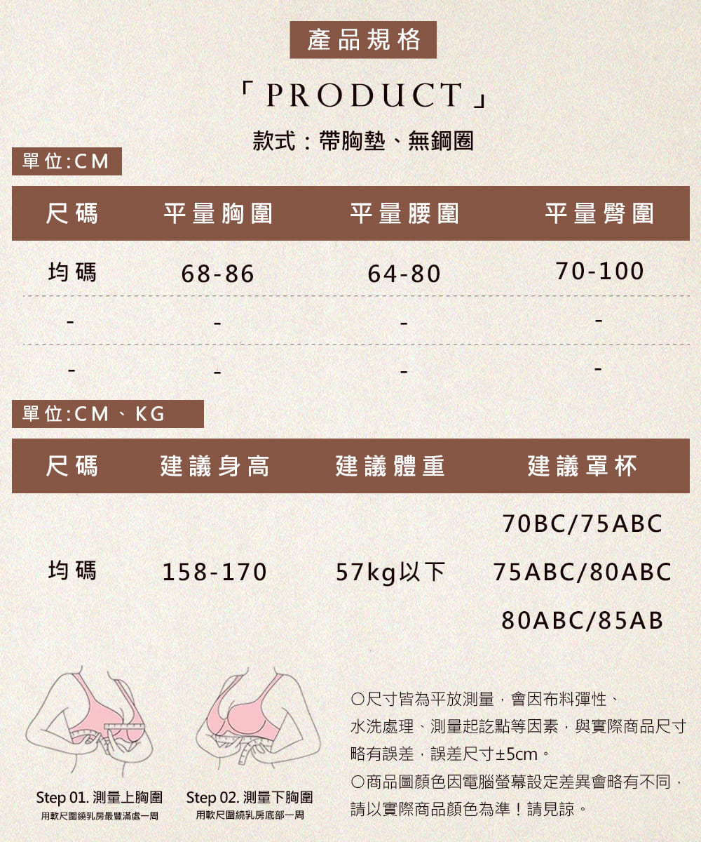水洗處理、測量起訖點等因素,與實際商品尺寸