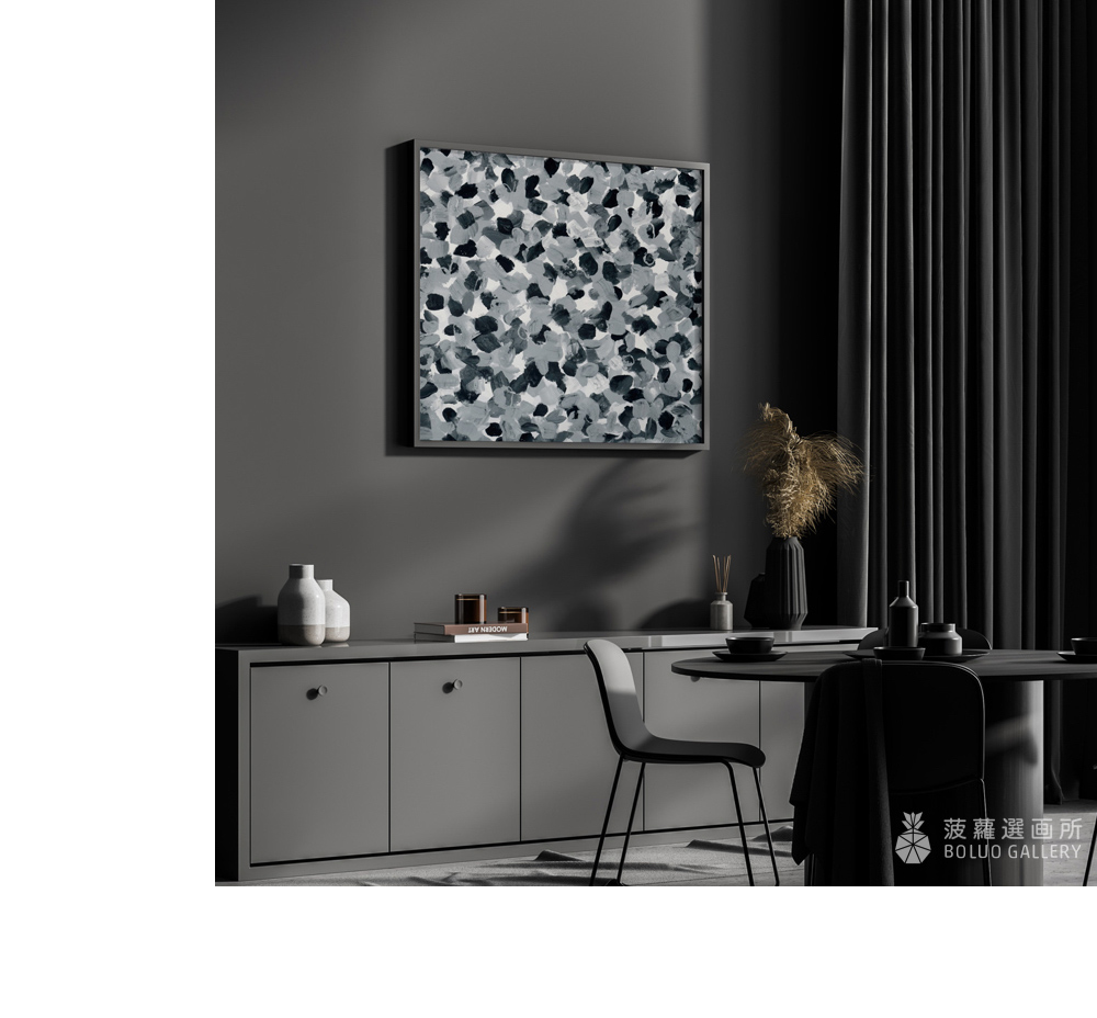 菠蘿選畫所 藍莓鮮果醋-60x60cm(黑白色抽象大理石紋抽