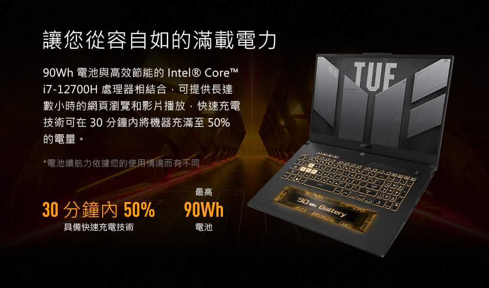 90Wh 電池與高效節能的 Intel Core