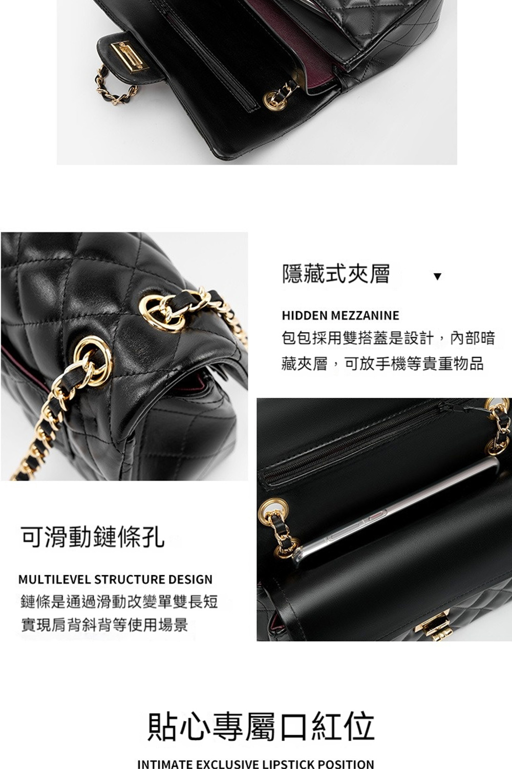 包包採用雙搭蓋是設計,內部暗