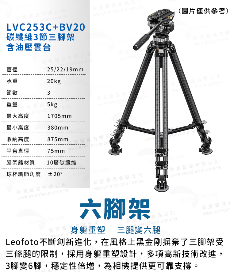 Leofoto 徠圖 LVC253C+BV20碳纖維3節三腳