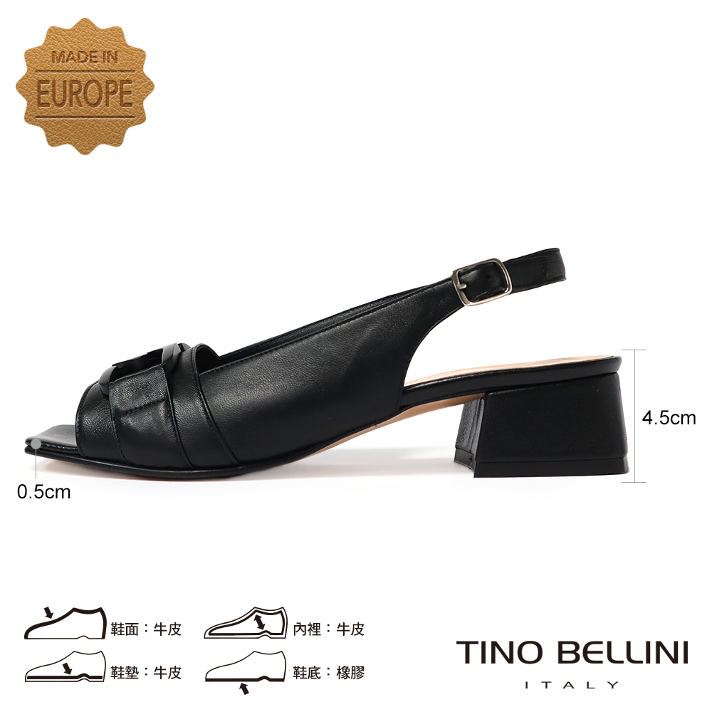 TINO BELLINI 貝里尼 歐洲進口全真皮魚口低跟涼鞋