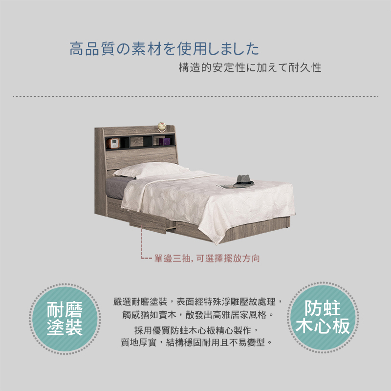 BODEN 休斯3.5尺工業風單人抽屜床組(床頭箱+三抽收納