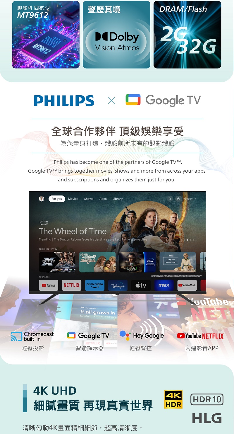 Philips 飛利浦 65型4K Google TV 智慧