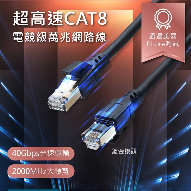 REC16 超極速 Cat8 鍍金接頭SFTP雙屏蔽網路線-