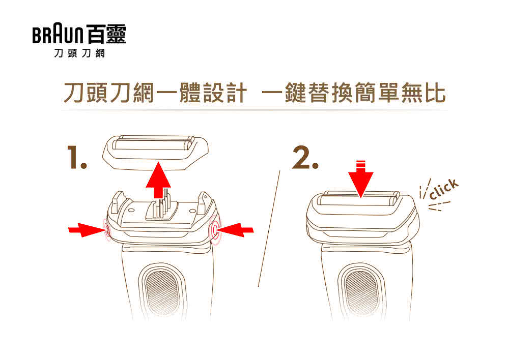 BRAUN百靈 刀頭刀網 刀頭刀網一體設計一鍵替換簡單無比 