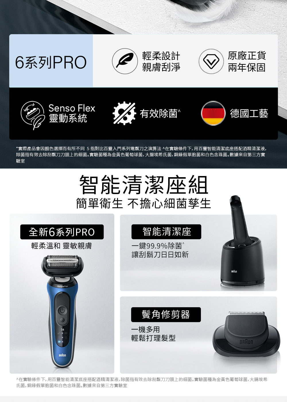 在實驗條件下, 用百靈智能清潔底座搭配酒精清潔液,除菌指有效去除刮鬍刀刀頭上的细菌。實驗菌種為金黃色葡萄球菌,大肠埃希