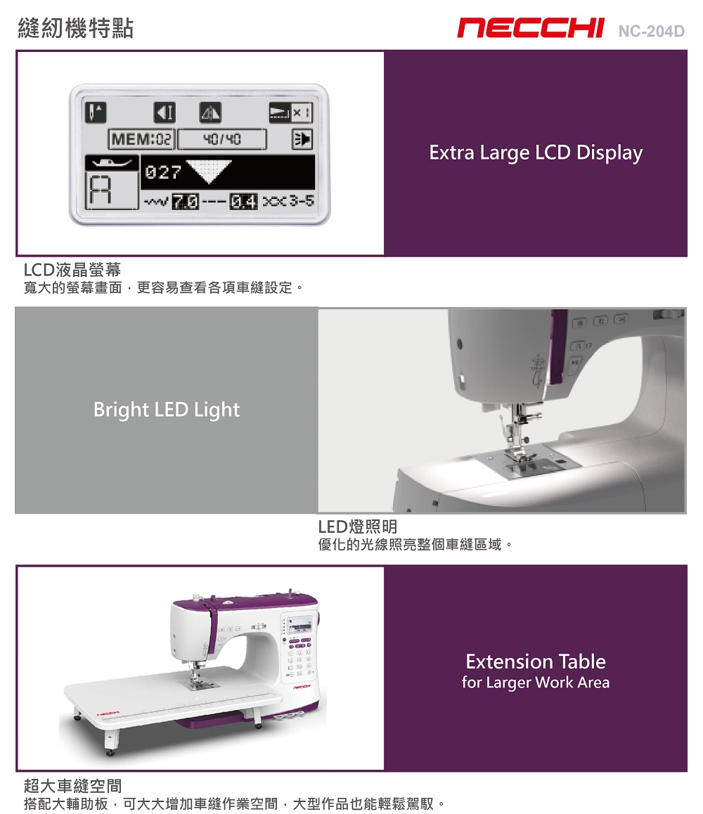 NECCHI NC-204D電腦縫紉機好評推薦