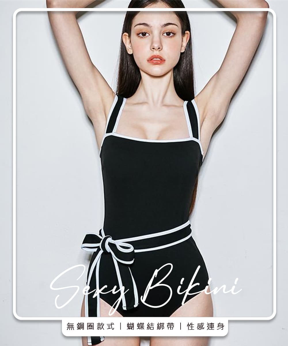 無鋼圈款式蝴蝶結綁帶性感連身 