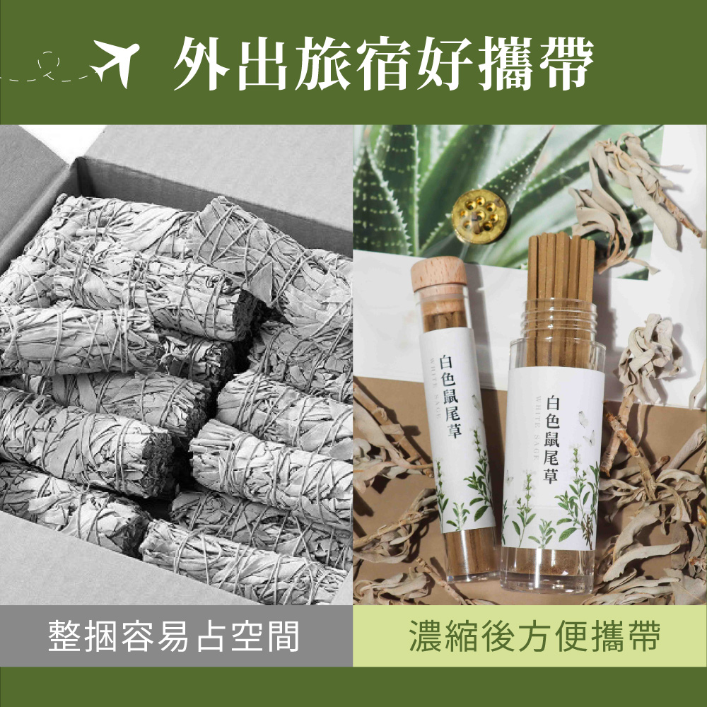 外出旅宿好攜帶 白色鼠尾草 白色鼠尾草 整捆容易占空間 濃縮後方便攜帶 