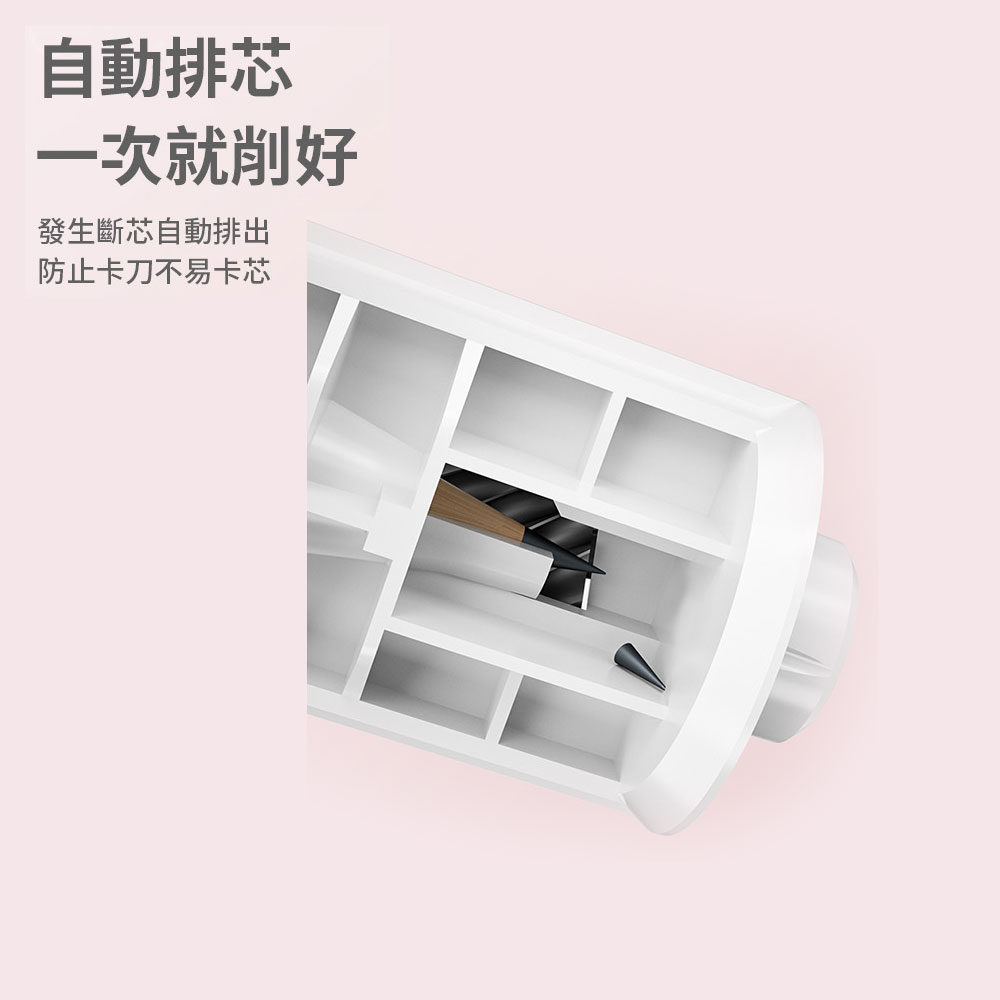 自動排芯 一次就削好 發生斷芯自動排出 防止卡刀不易卡芯 