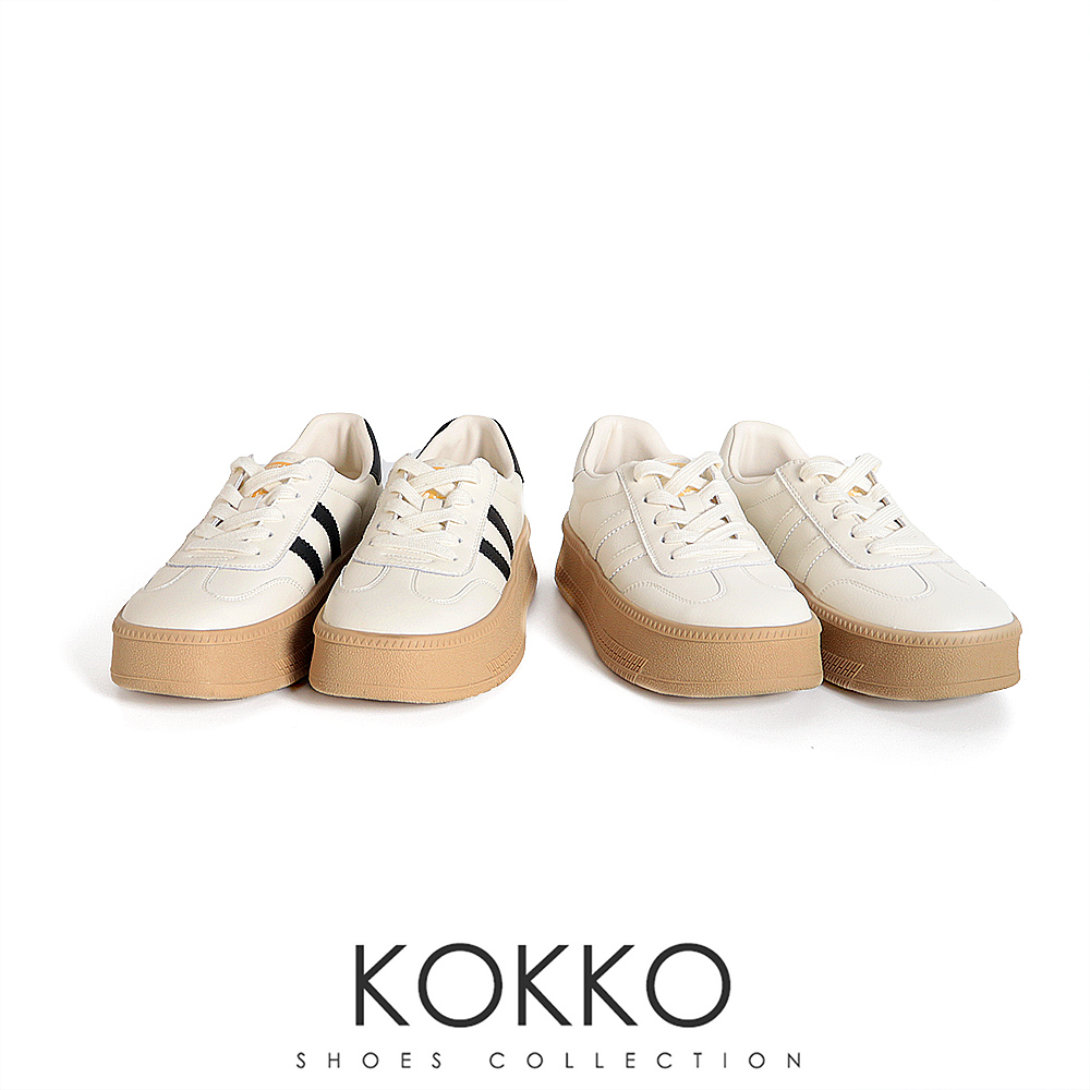 KOKKO 集團 復古時尚超軟Q奶茶系厚底休閒鞋(白色)好評