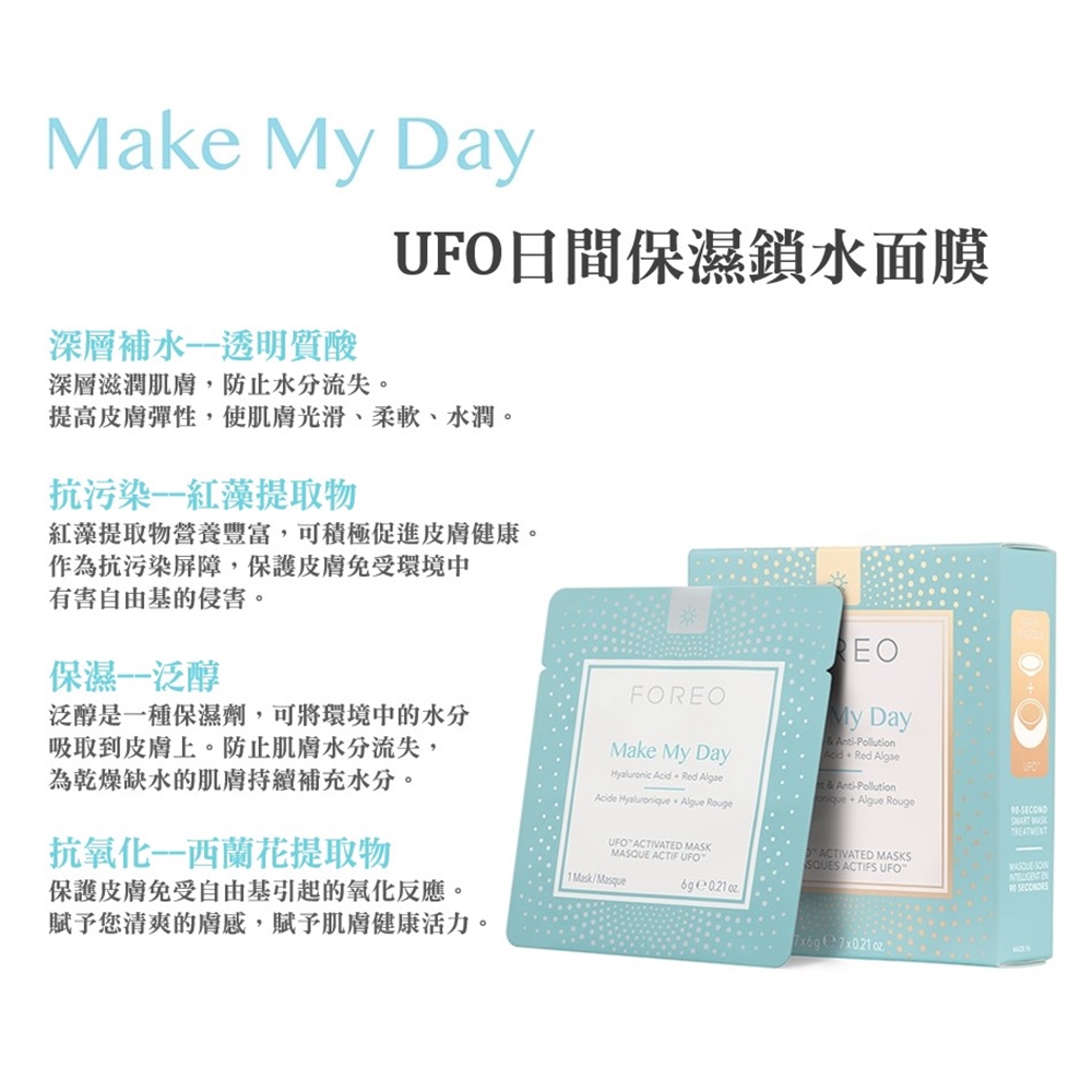 Foreo UFO 日間保濕鎖水面膜 7片(美國原廠公司貨)