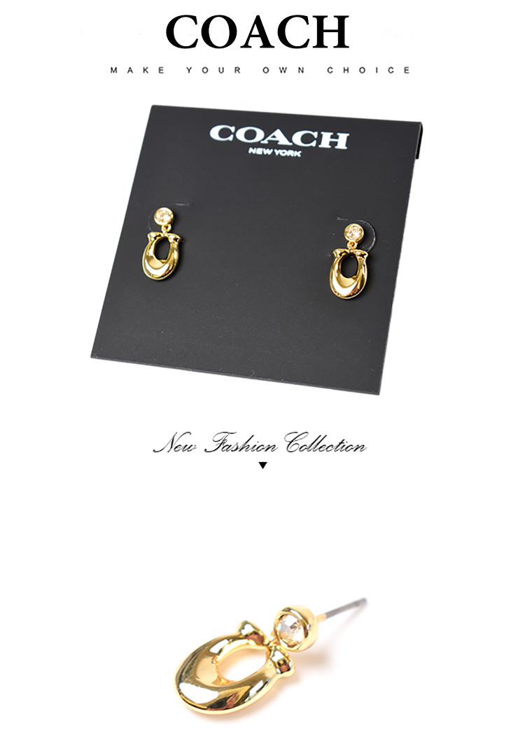 COACH 專櫃款 C字鋯石針式耳環-金色評價推薦