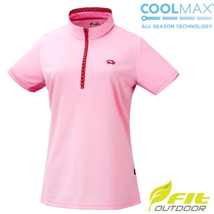 FIT 女 Coolmax 立領短袖上衣.拉鍊半開襟吸濕排汗