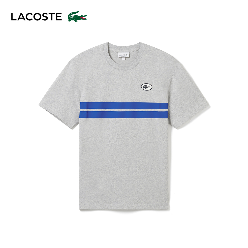 LACOSTE 男裝-棒球風印花棉質短袖T恤(花灰色)品牌優