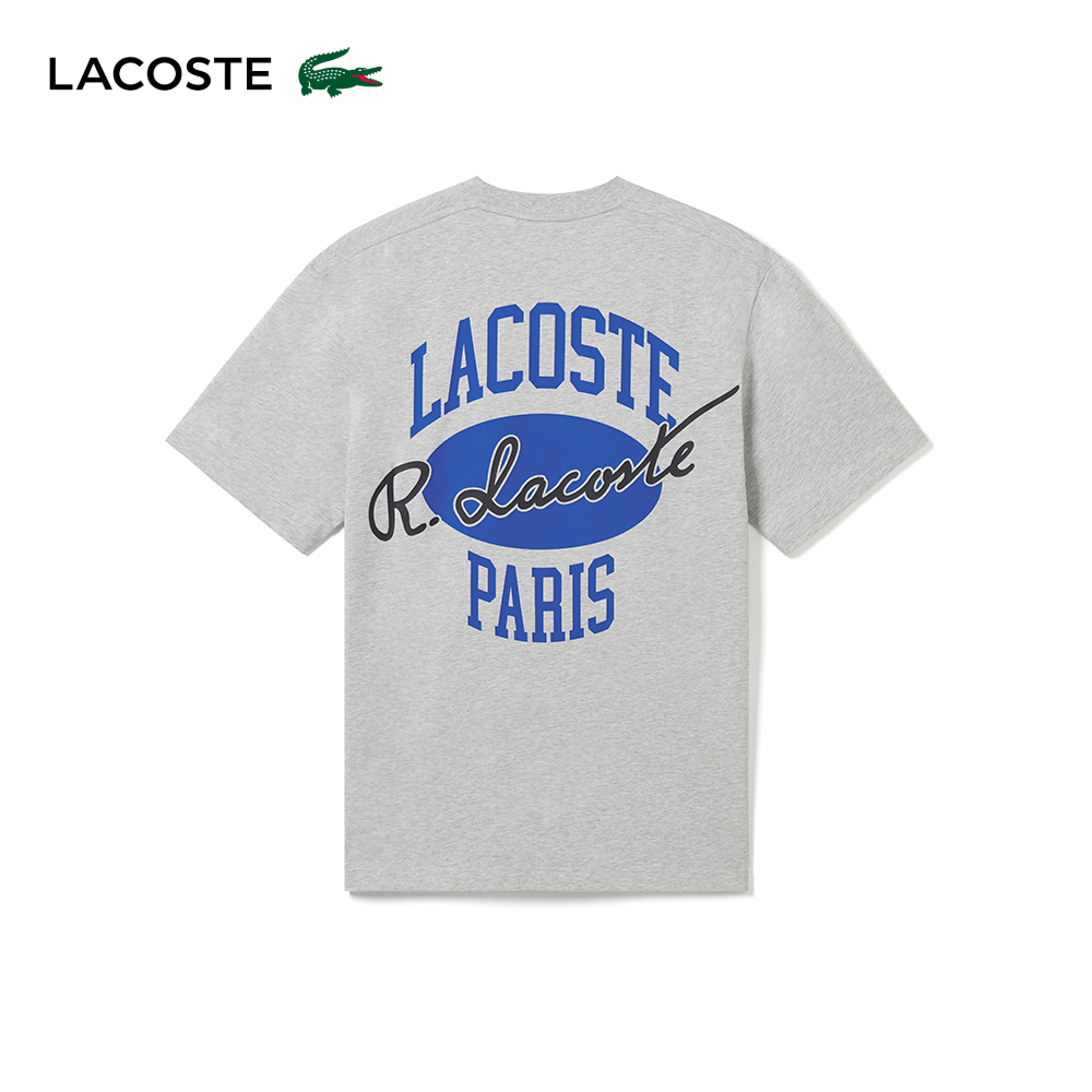 LACOSTE 男裝-棒球風印花棉質短袖T恤(花灰色)品牌優