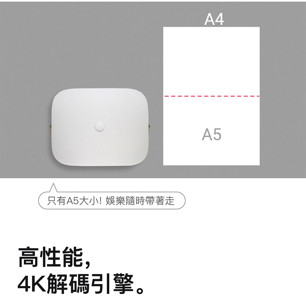 只有A5大小 娛樂隨時帶著走 高性能, 4K解碼引擎。 