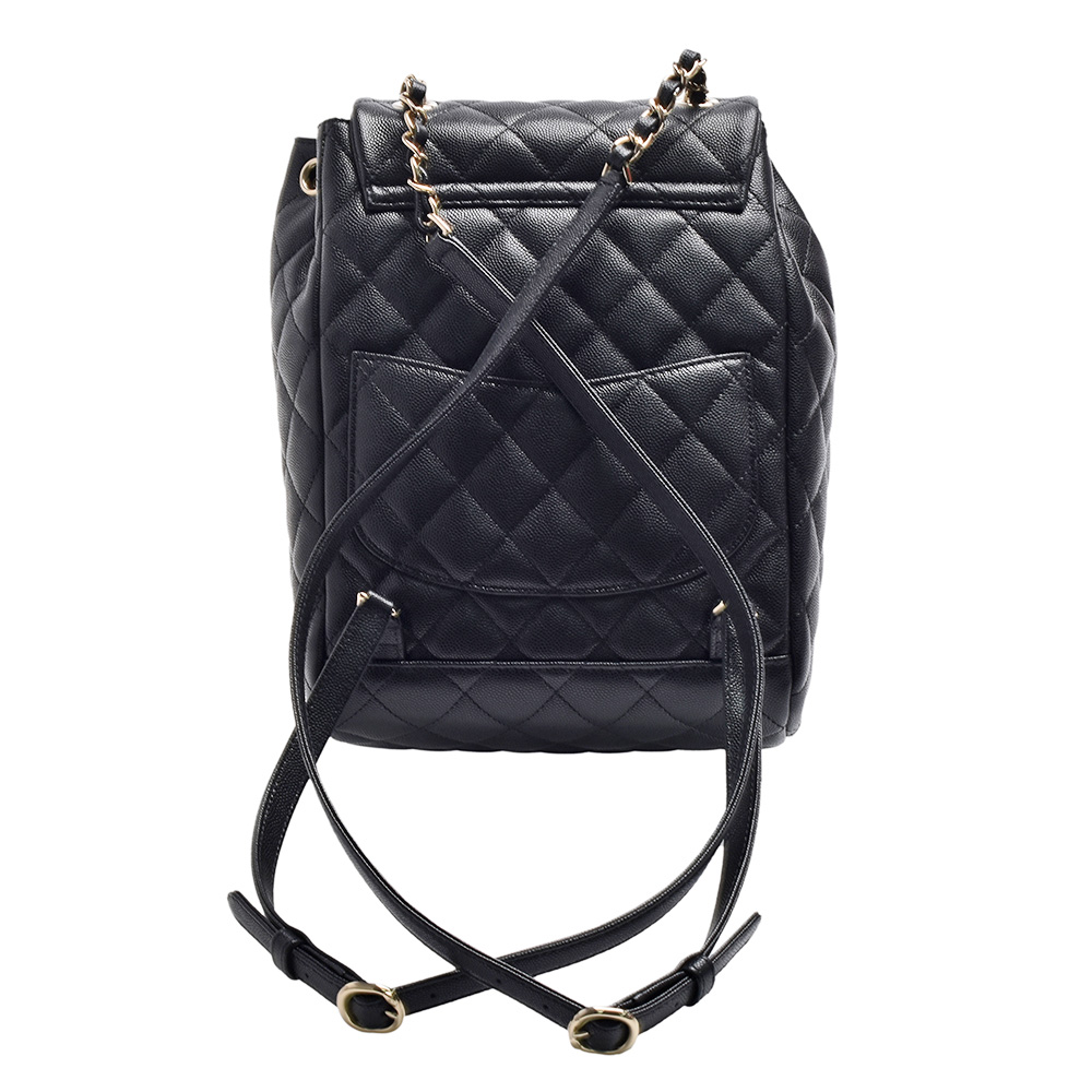 CHANEL 香奈兒 經典雙C LOGO粒紋牛皮鍊帶手提/後