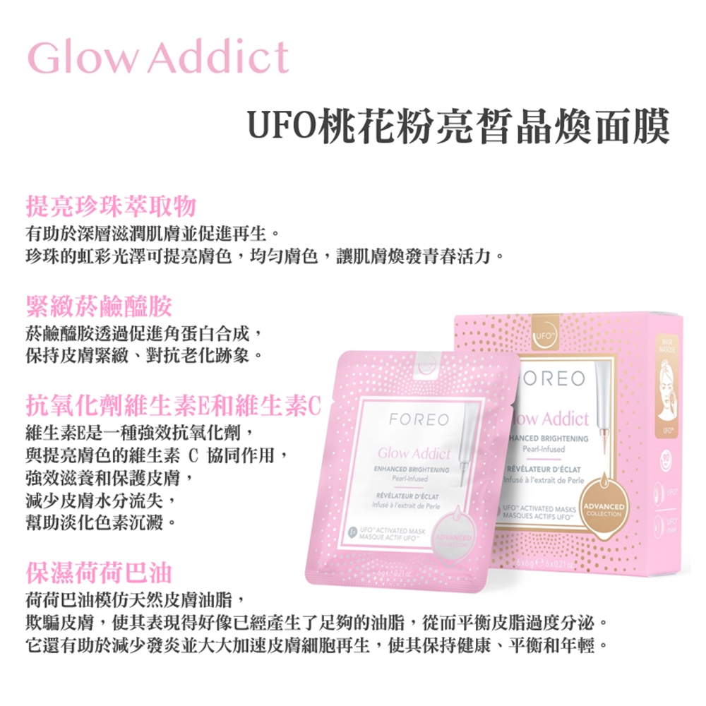 Foreo UFO 桃花粉亮皙晶煥面膜 6片(美國原廠公司貨