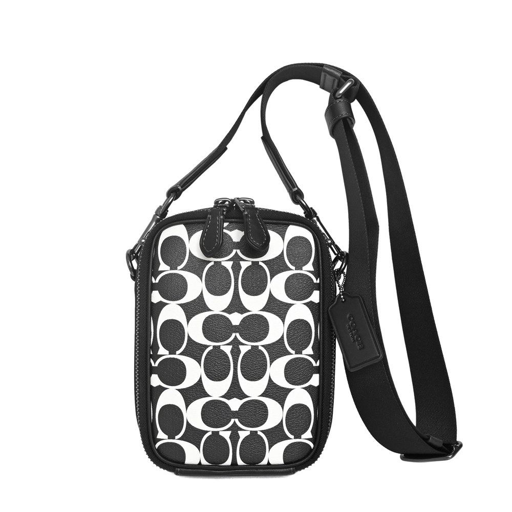 COACH STANTON PVC Logo方型斜背男包(黑