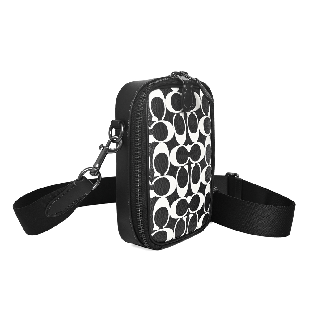 COACH STANTON PVC Logo方型斜背男包(黑
