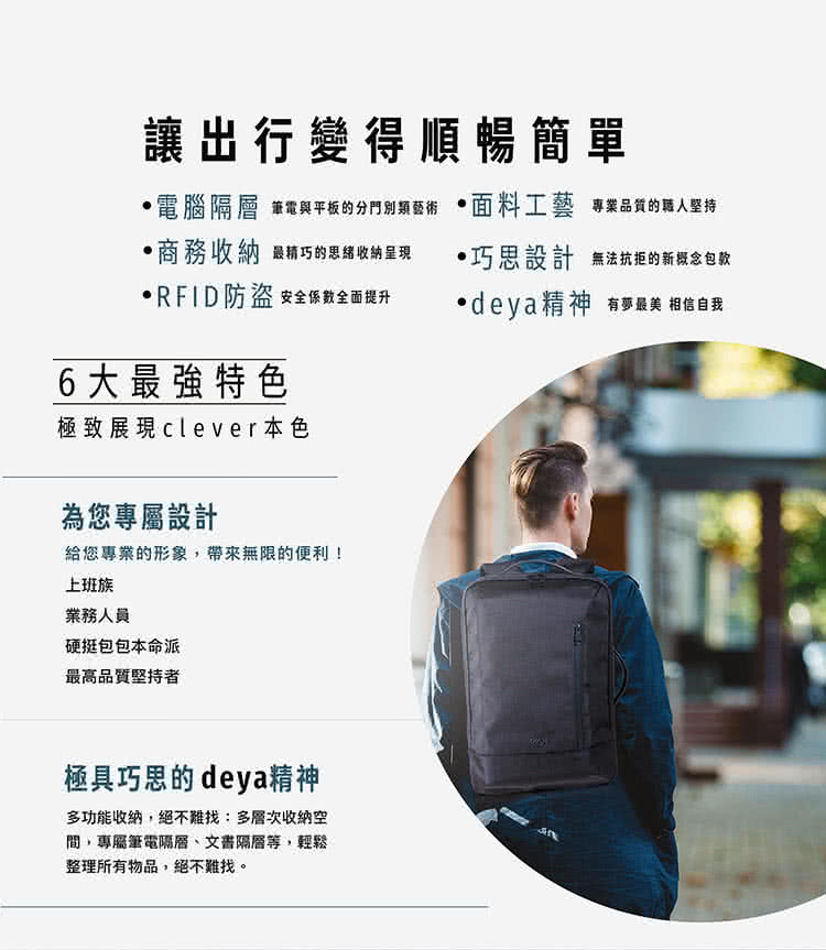 deya clever機能電腦後背包(沉穩黑)優惠推薦