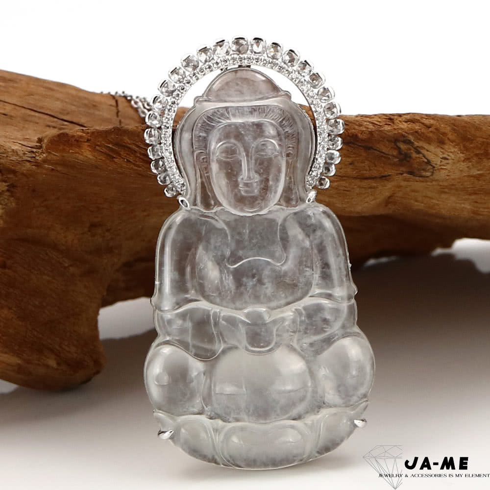 JA-ME 天然A貨翡翠玻璃種平安觀音18k金鑽石項鍊品牌優