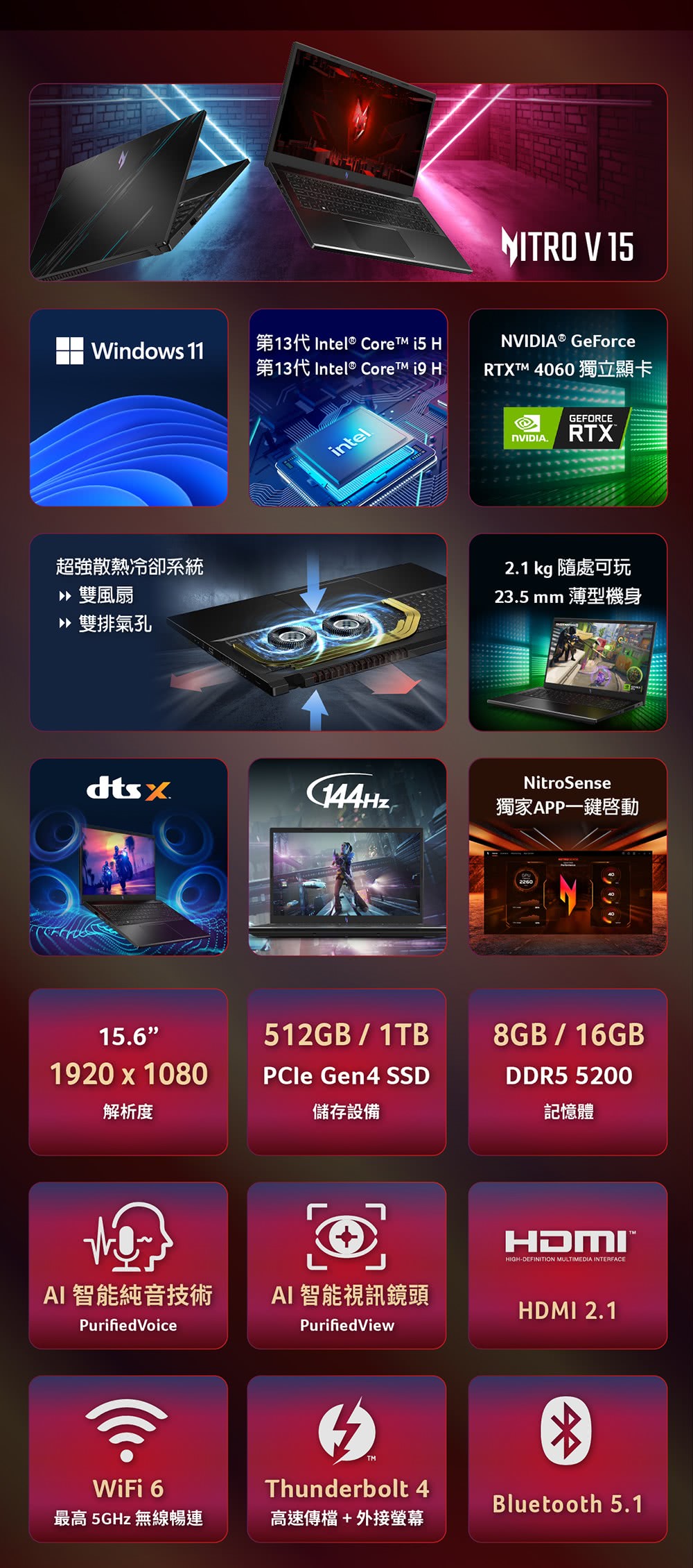 Acer 宏碁 15.6吋i5 RTX4060電競筆電(Ni