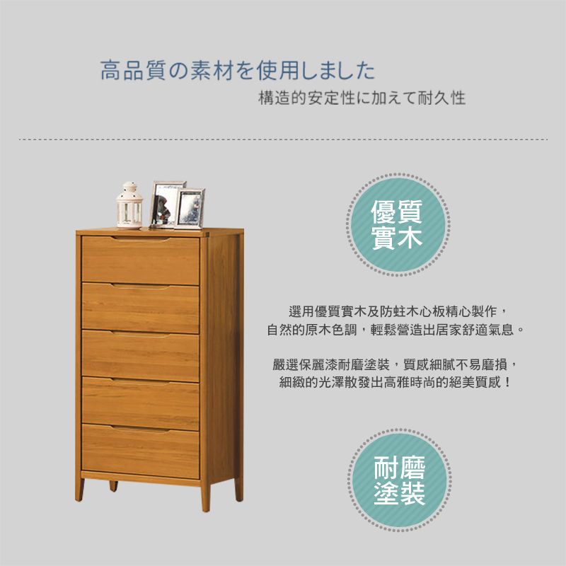 BODEN 朵伊2尺柚木色實木五斗櫃/五抽收納櫃/置物櫃 推