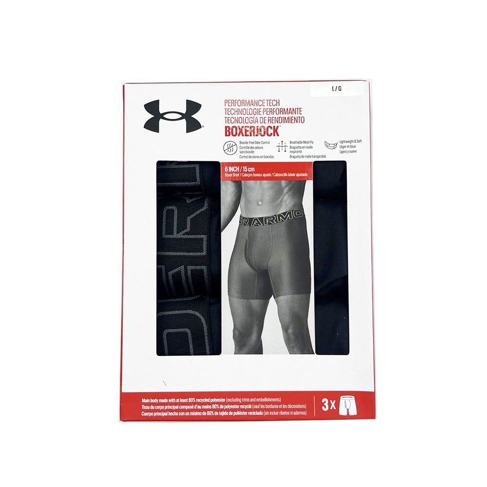 UNDER ARMOUR 運動內褲黑色6吋四角褲3入國際版美