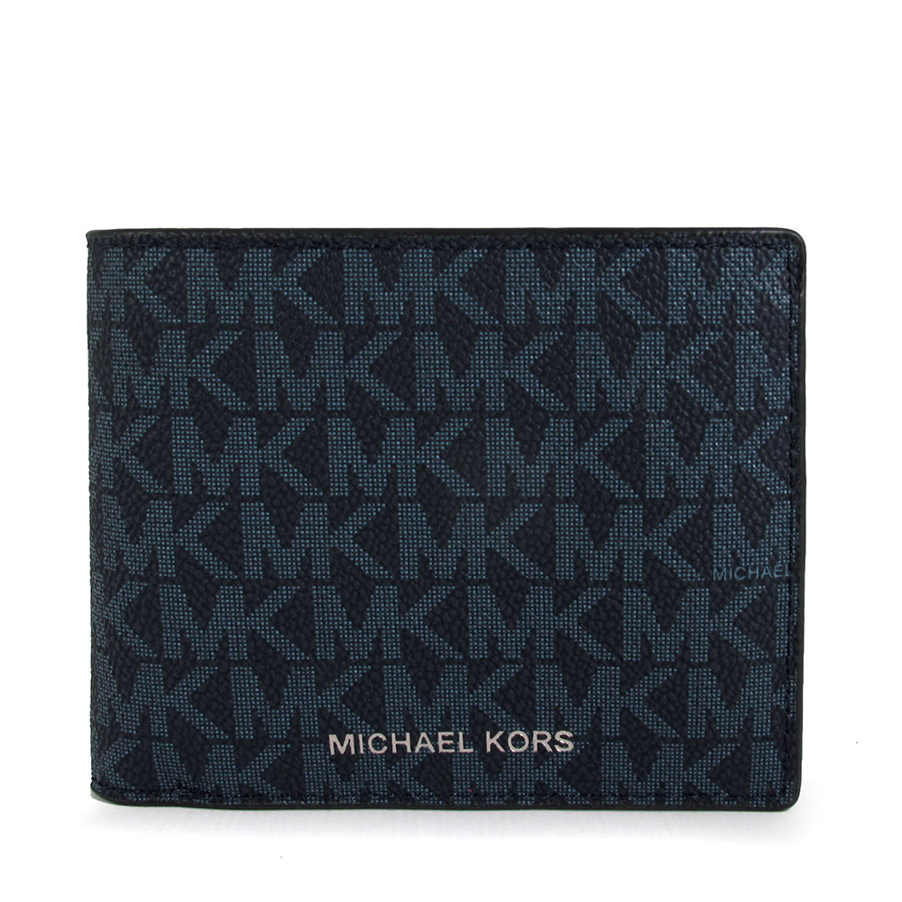 Michael Kors 滿版防刮MK對開零錢袋短夾(深藍色