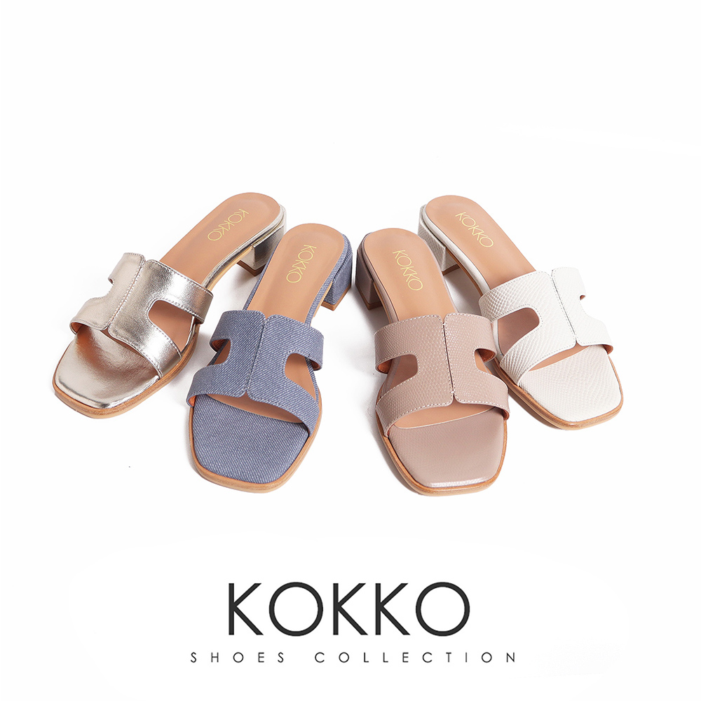 KOKKO 集團 時髦簡約H型粗跟涼拖鞋(白色)品牌優惠