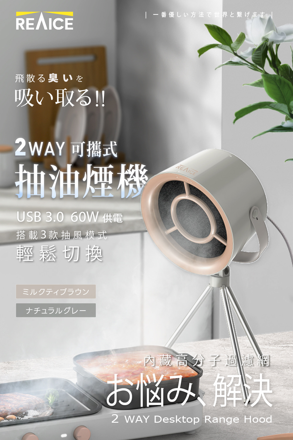 REAICE 2WAY 可攜式抽油煙機貼心組(活性碳棉芯4入