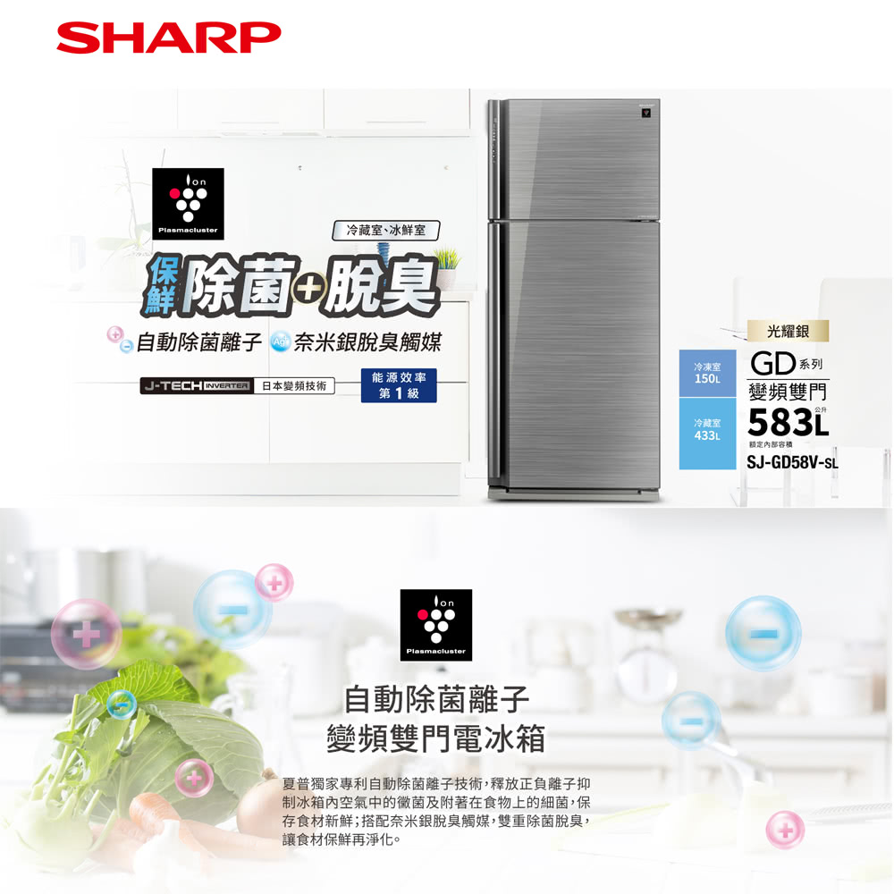 SHARP 夏普 583L一級能效雙門變頻玻璃鏡面冰箱(SJ