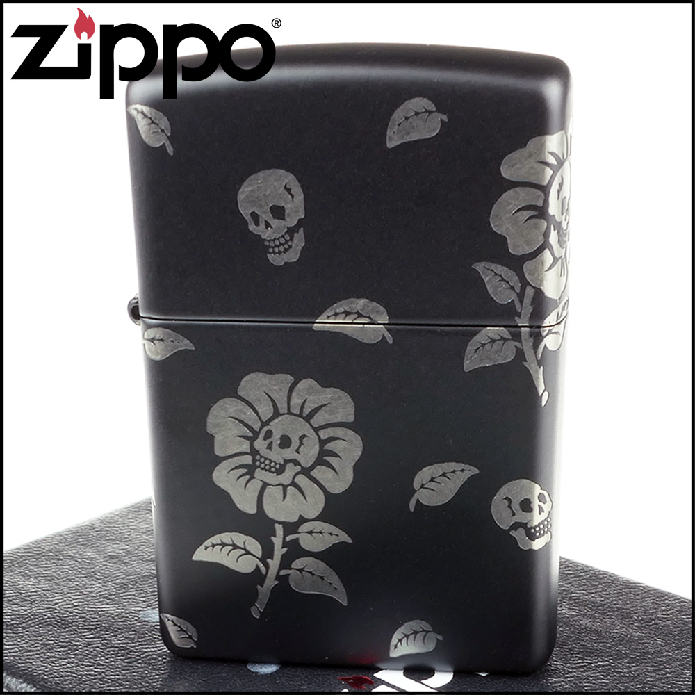 Zippo 美系~Flower Skulls-骷髏花圖案打火