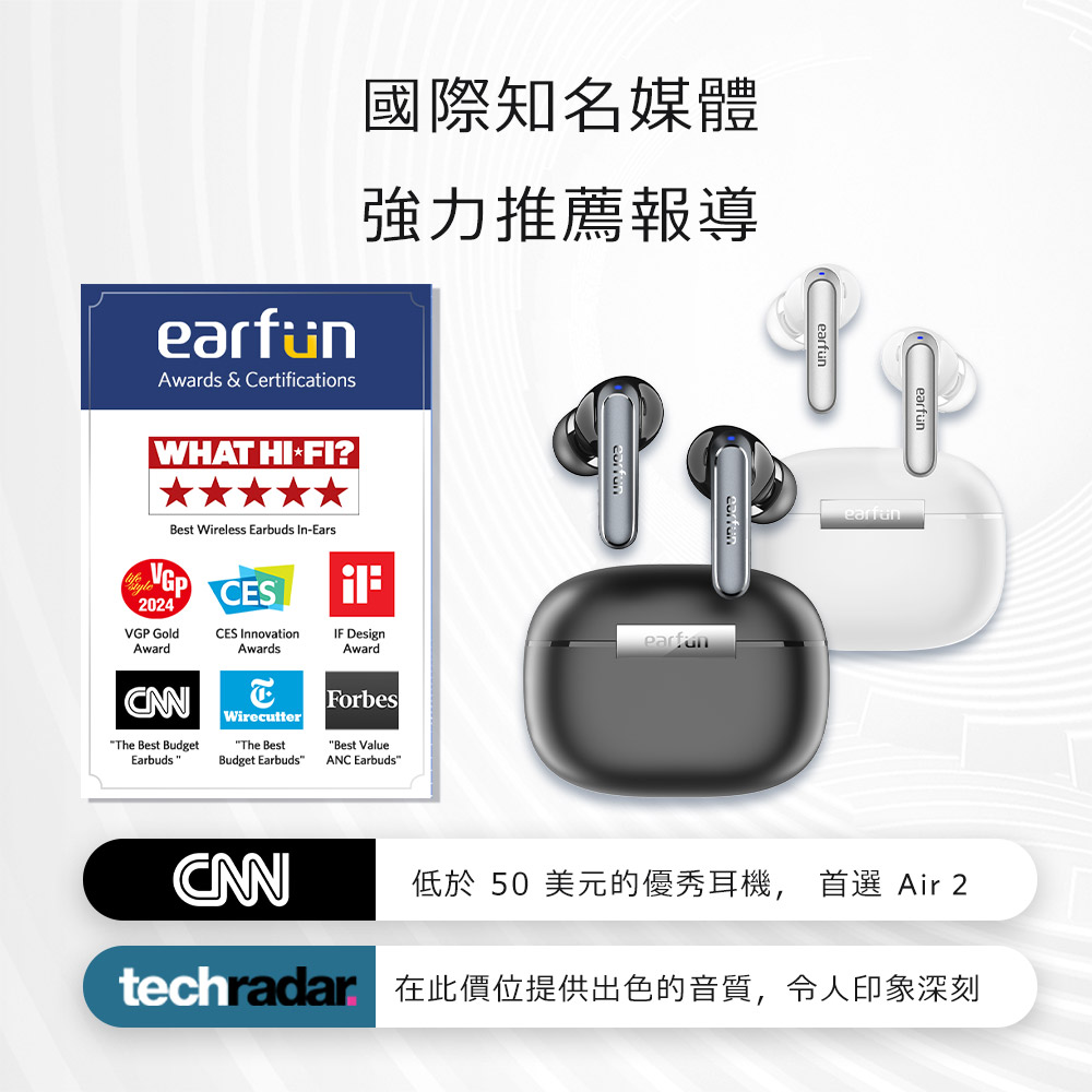 國際知名媒體 強力推薦報導 低於 50 美元的優秀耳機, 首選 Air 2 techradar 在此價位提供出色的音質,令人印象深刻 