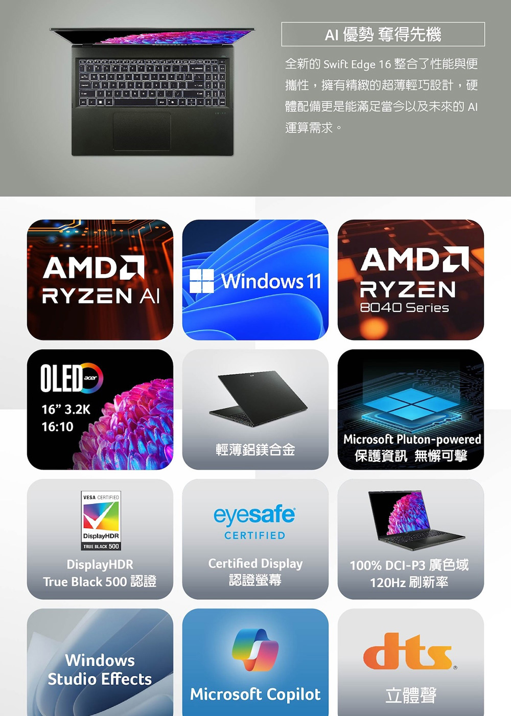 Acer 宏碁 16吋OLED輕薄筆電(Swift Edge