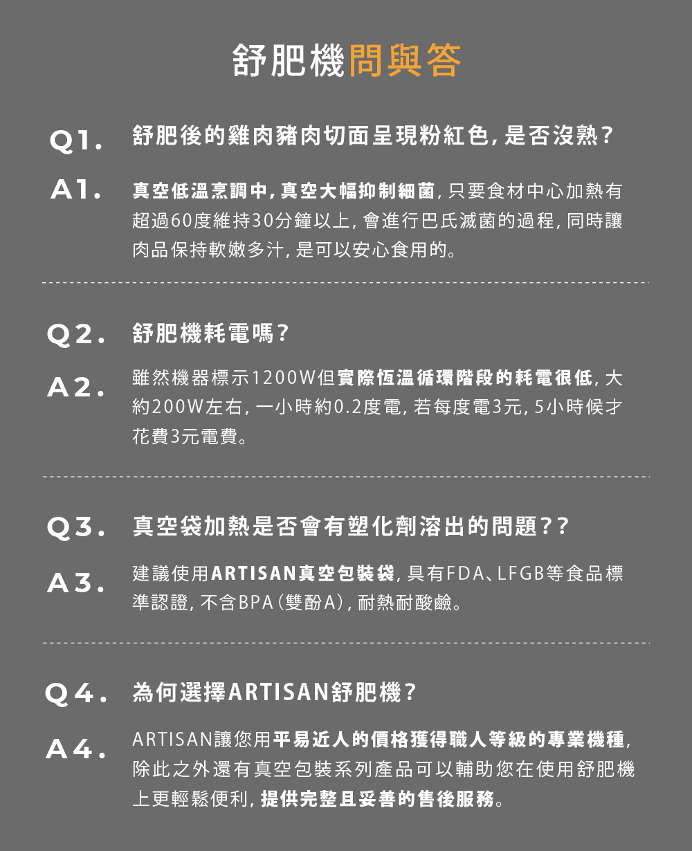 建議使用ARTISAN真空包裝袋,具有FDA、LFGB等食品標