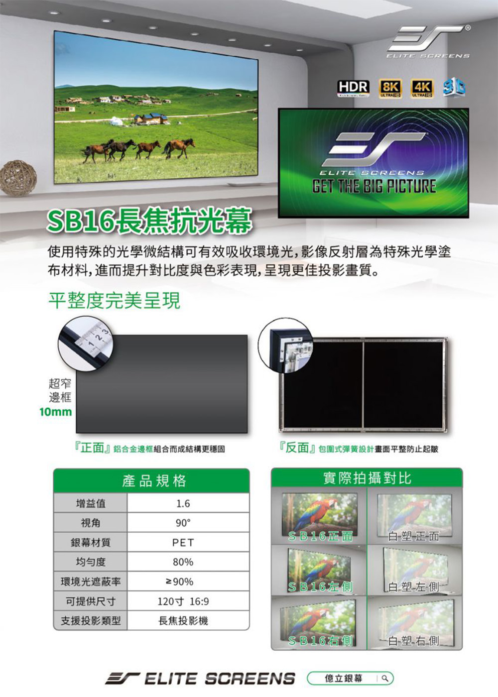 使用特殊的光學微結構可有效吸收環境光,影像反射層為特殊光學塗