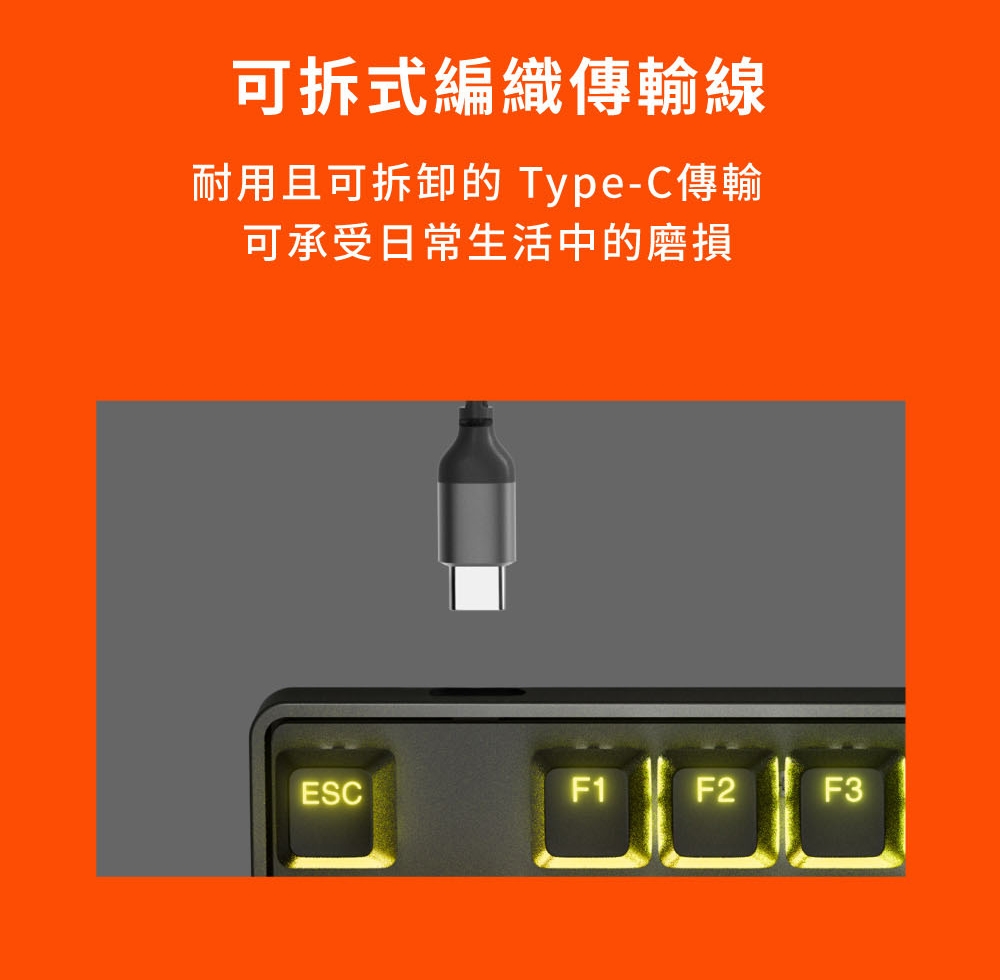 可拆式編織傳輸線 耐用且可拆卸的TypeC傳輸 可承受日常生活中的磨損 