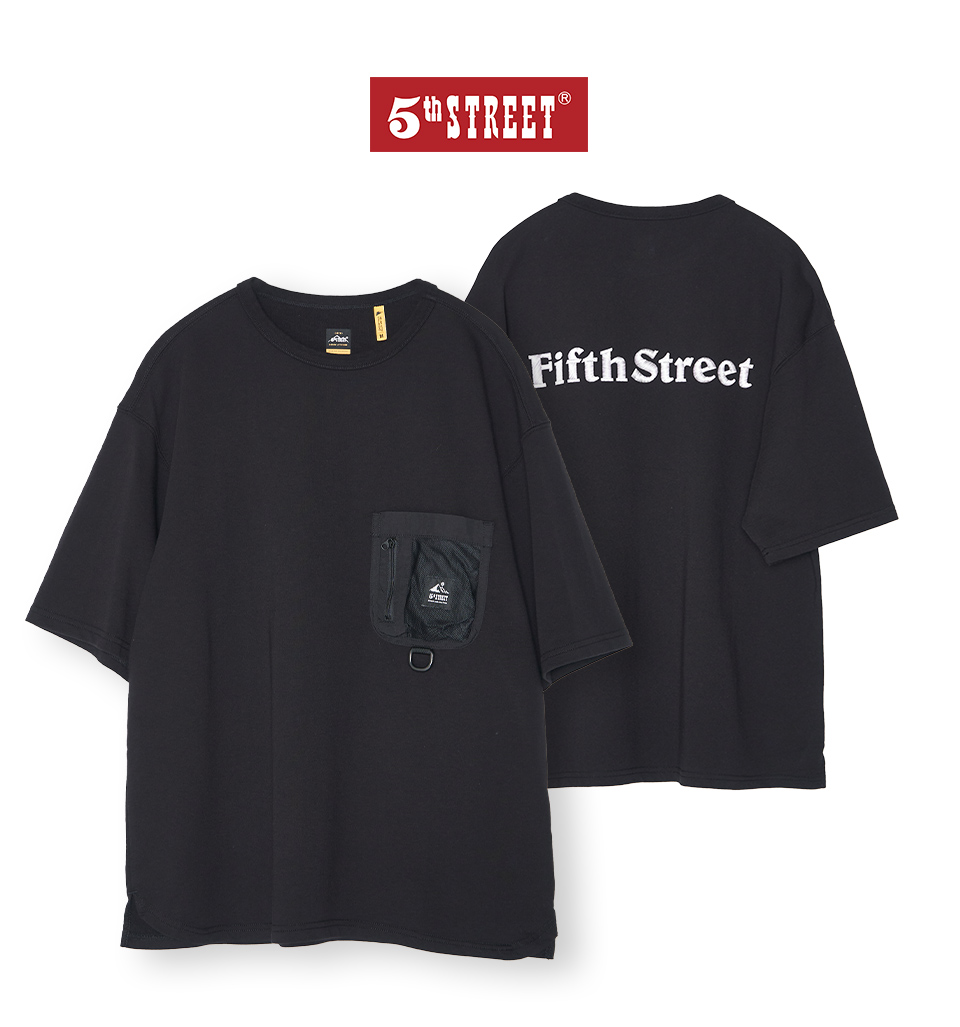 5th STREET 男裝胸前口袋寬版短袖T恤-黑色(山形系