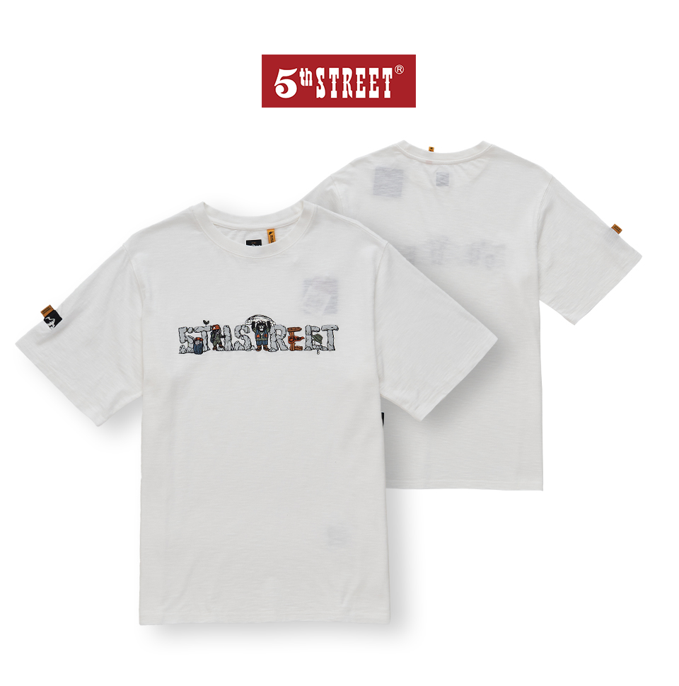 5th STREET 男裝黑熊岩石LOGO短袖T恤-白色好評