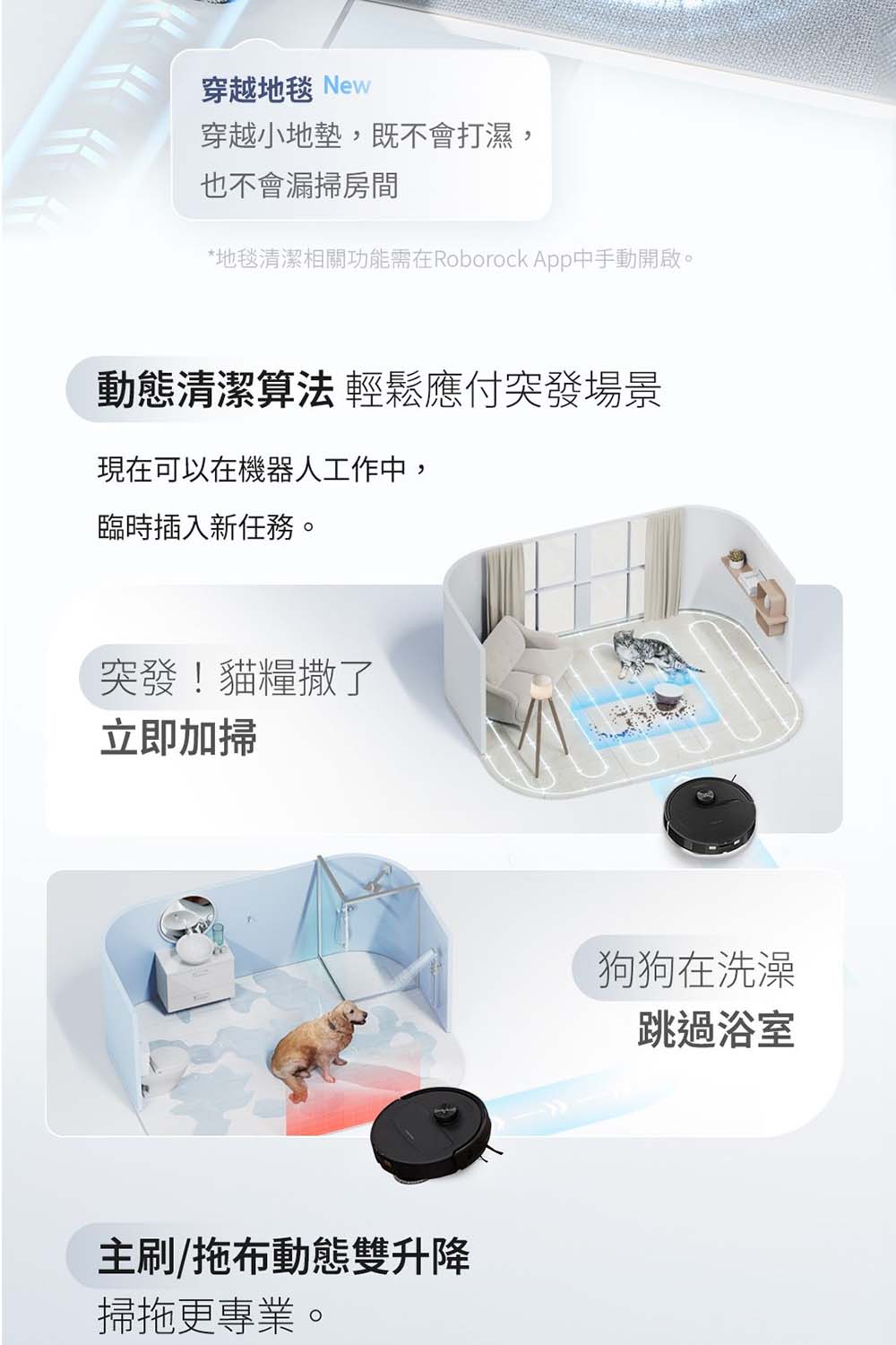 地毯清潔相關功能需在Roborock App中手動開啟。