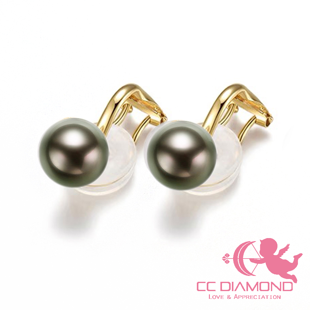 CC Diamond 天然南洋大溪地黑珍珠 無耳洞耳夾式耳環