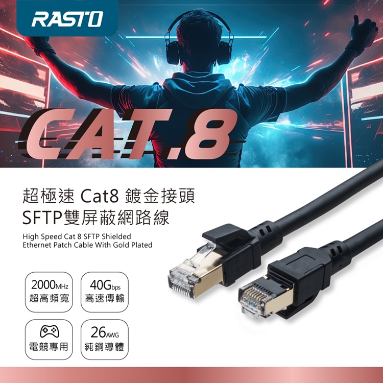 REC17 超極速 Cat8 鍍金接頭SFTP雙屏蔽網路線-