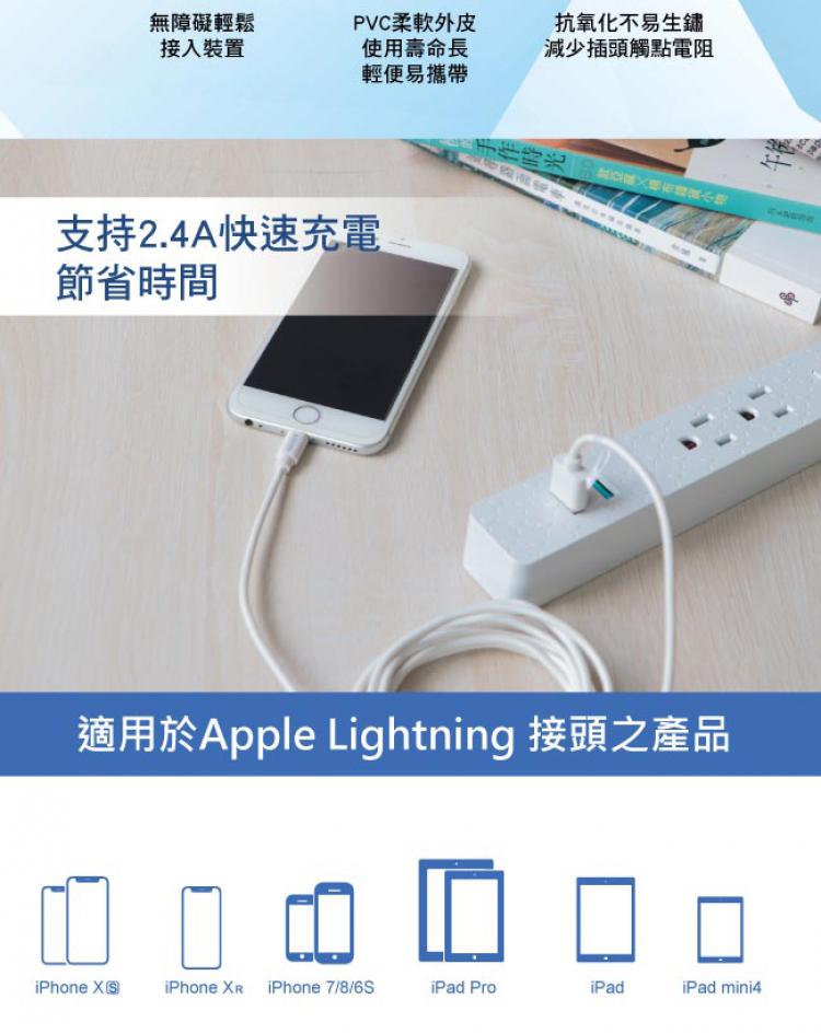 USBAP113 蘋果 Lightning編織充電傳輸線-白