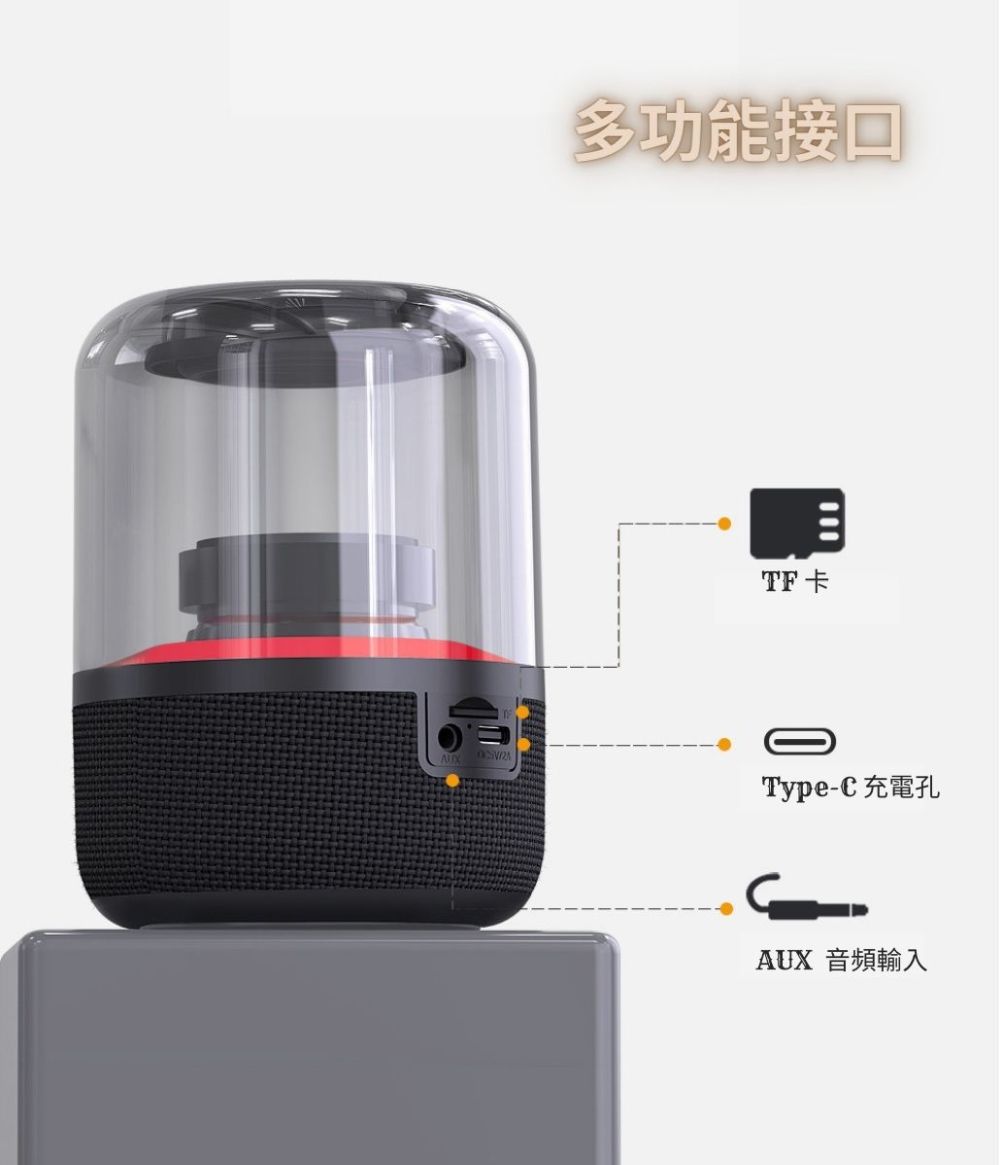 多功能接口 TF卡 TypeC充電孔 AUX 音頻輸入 