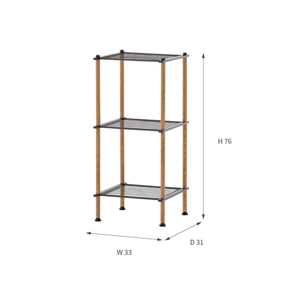 H&R 安室家 33*31*76CM木紋開放式三層置物架BC