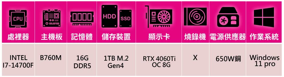 技嘉平台 i7二十核 RTX4060Ti WIN11Pro{